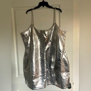 Nasty Gal Silver Leather Mini Dress size 18